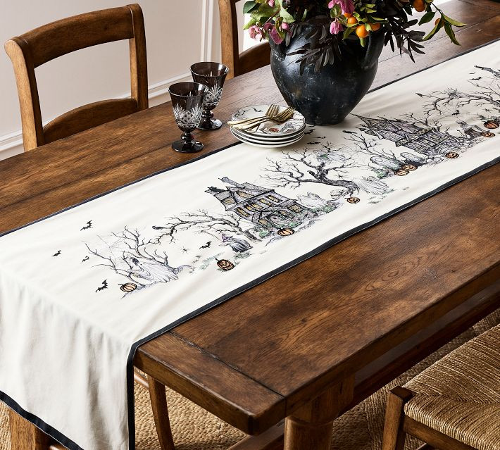 Midnight Manor Embroidered Cotton Table Runner | Pottery Barn (US)