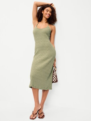 Beaded Halter-Neck Textured Midi Dress | Old Navy (US)
