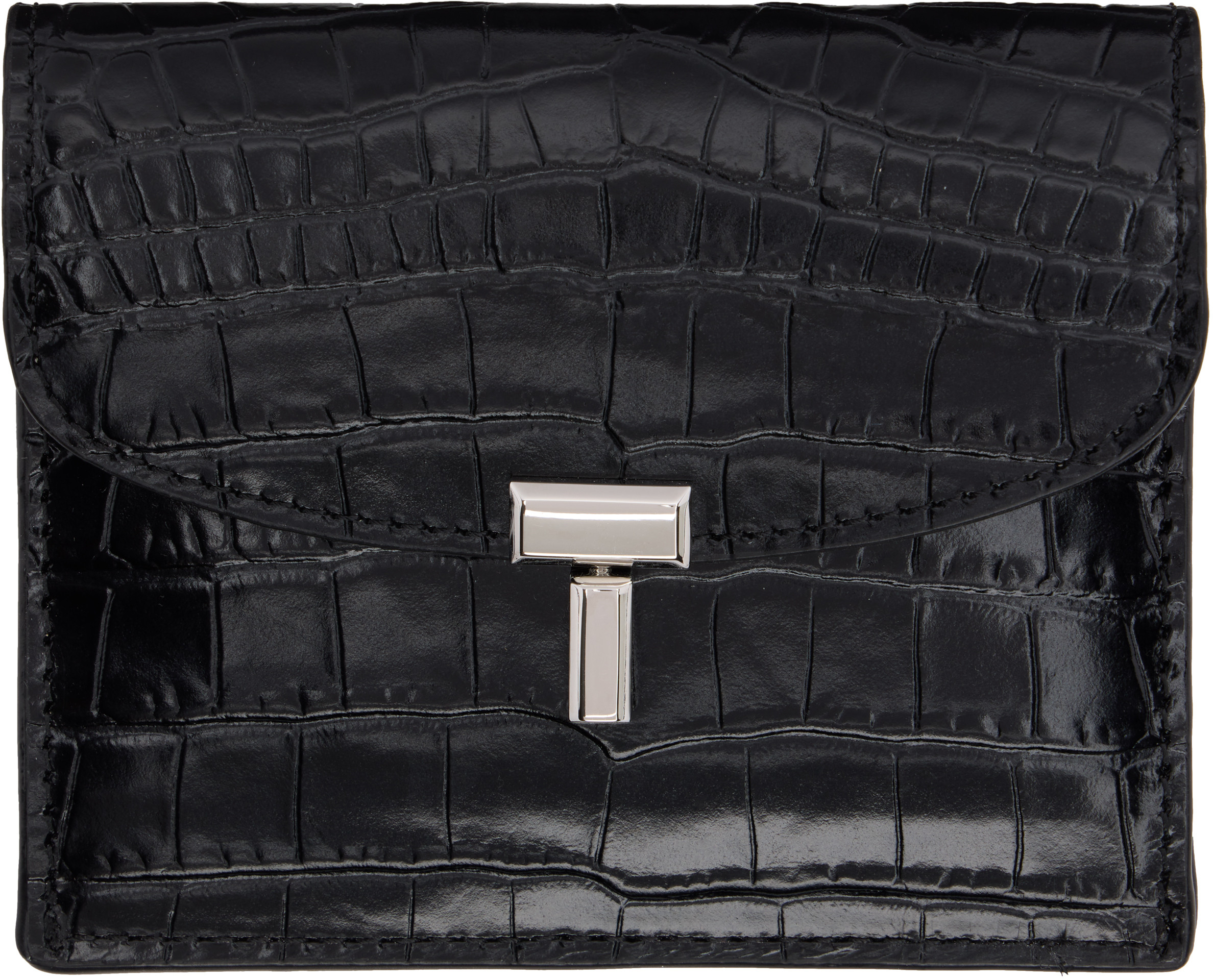 TOTEME Black T-Lock Croco-Embossed Card Holder | SSENSE