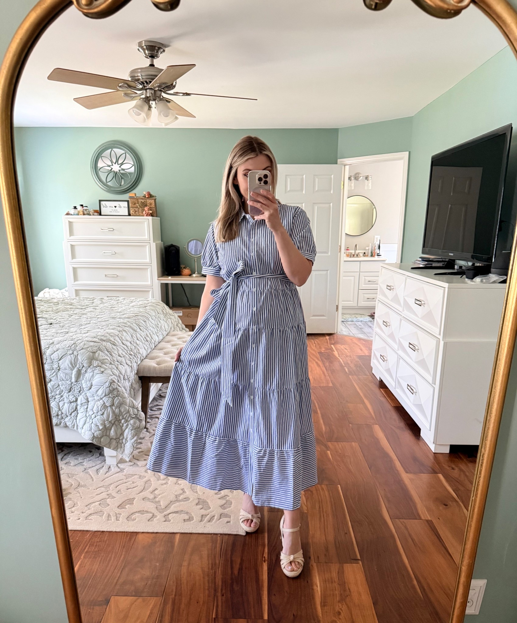 Womens Casual Short Sleeve Button Down Tie Waist Ruffled Striped Maxi Shirt Dress
Spring and summer outfit idea 
Vacation 

Bump friendly 

#LTKTravel #LTKPetite #LTKBump