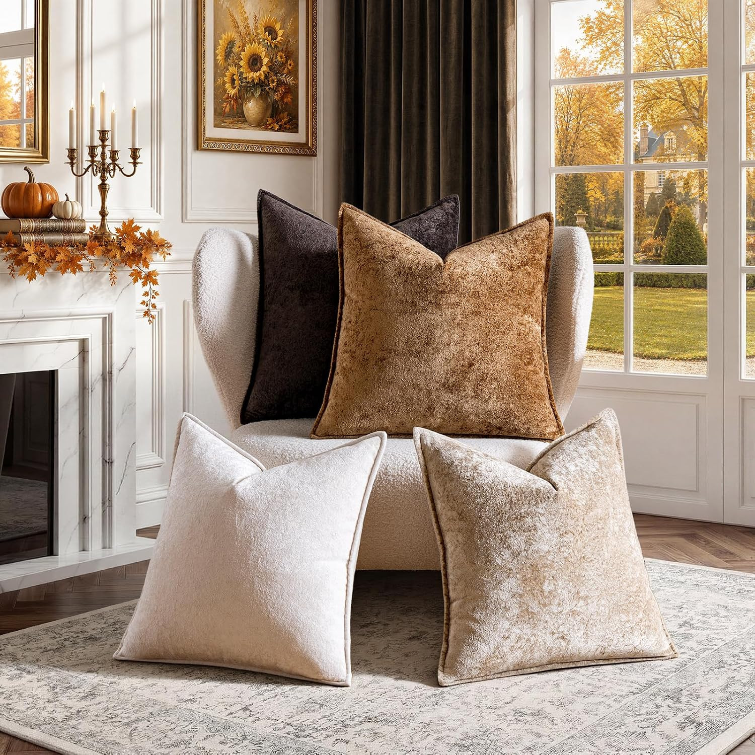 Throw Pillow Covers 20X20 Inch 4 Packs,Soft Velvet Decorative Pillow Cases with 3D Ice Flower,Tex... | Amazon (US)