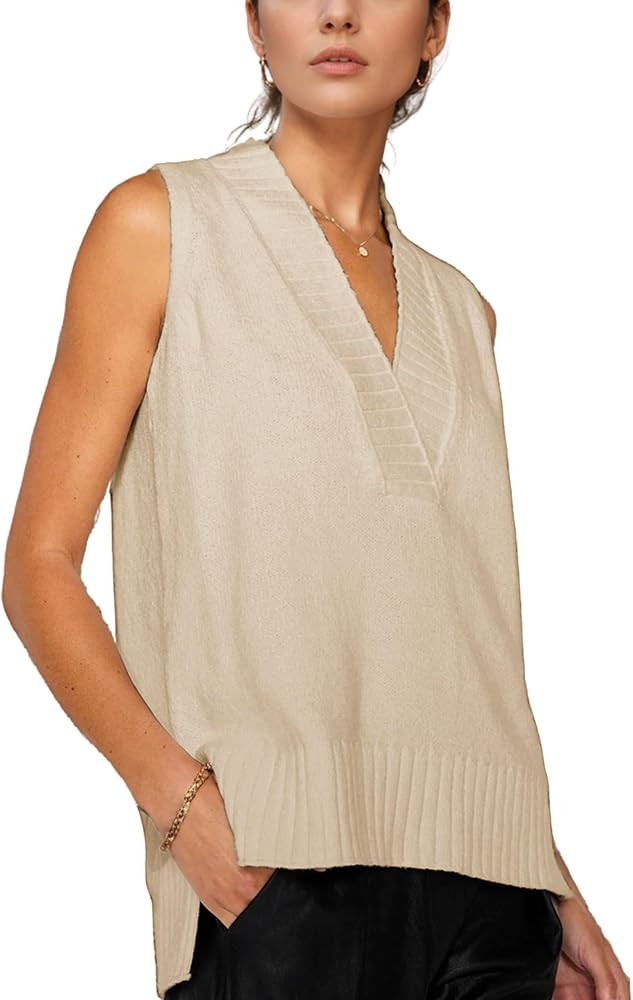 Daacee Women's Sweater Vest Tops Loose Fit V Neck Knit Vest Trendy Ribbed Sleeveless Tank Tops | Amazon (US)