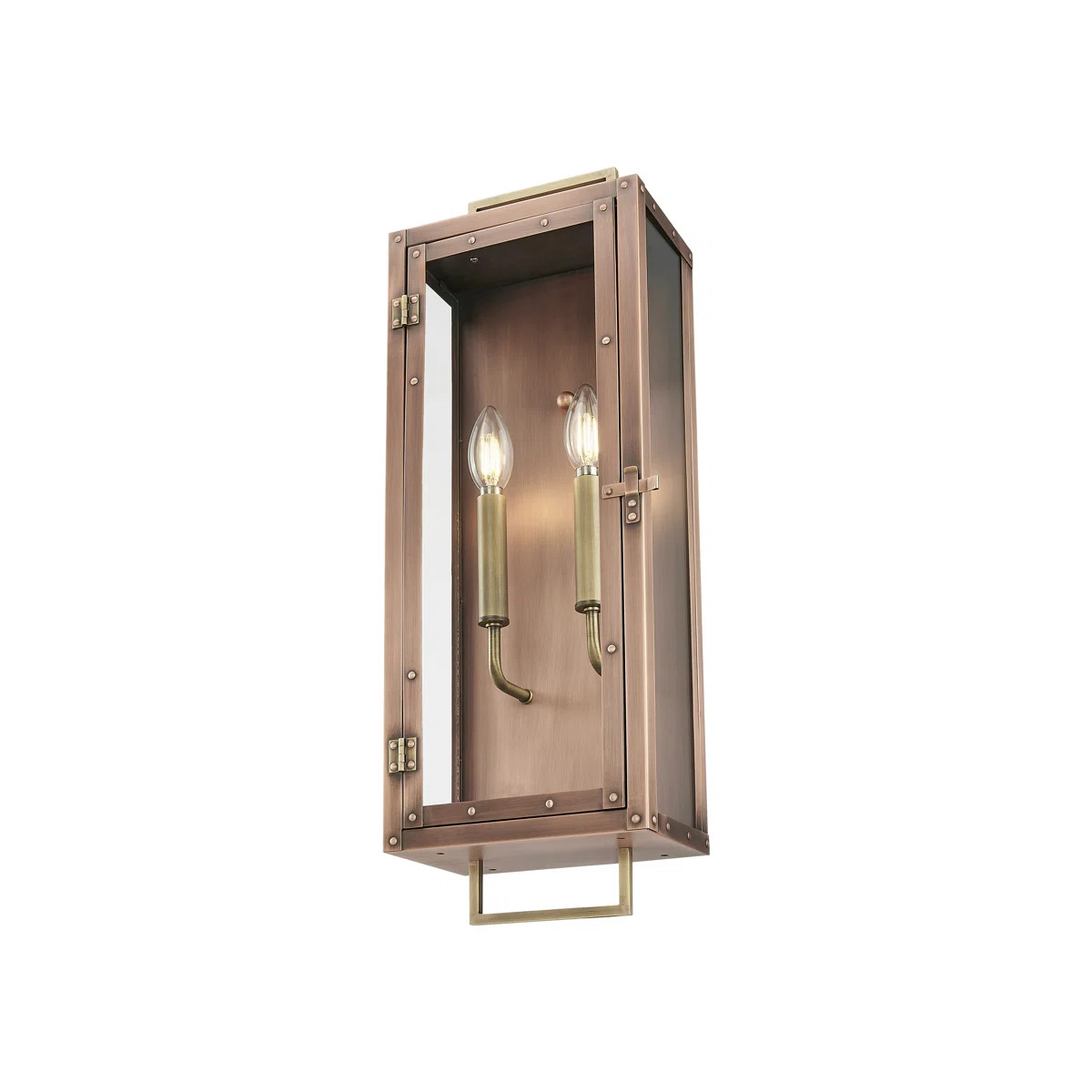 24 in. 2-Light Antique Copper With Brass accents Outdoor Wall Lantern With Clear Glass Panes | Wayfair North America
