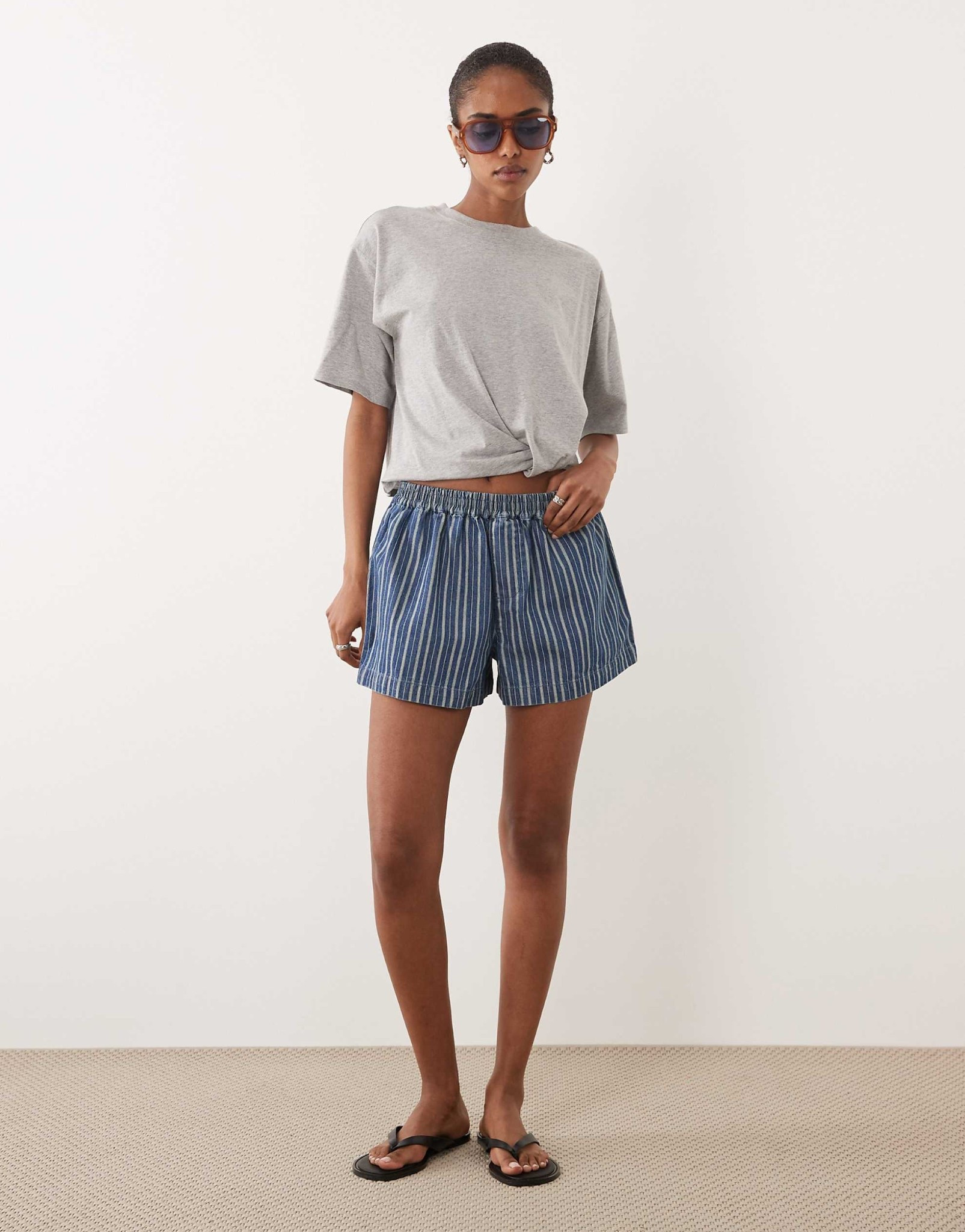 ASOS striped denim shorts.
Ideal for a holiday to throw on by the pool/beach or to wear to go down for breakfast