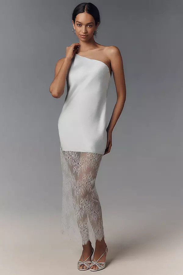 Shona Joy Labyrinth One-Shoulder Silky Sheer Lace Maxi Dress | Anthropologie (UK)