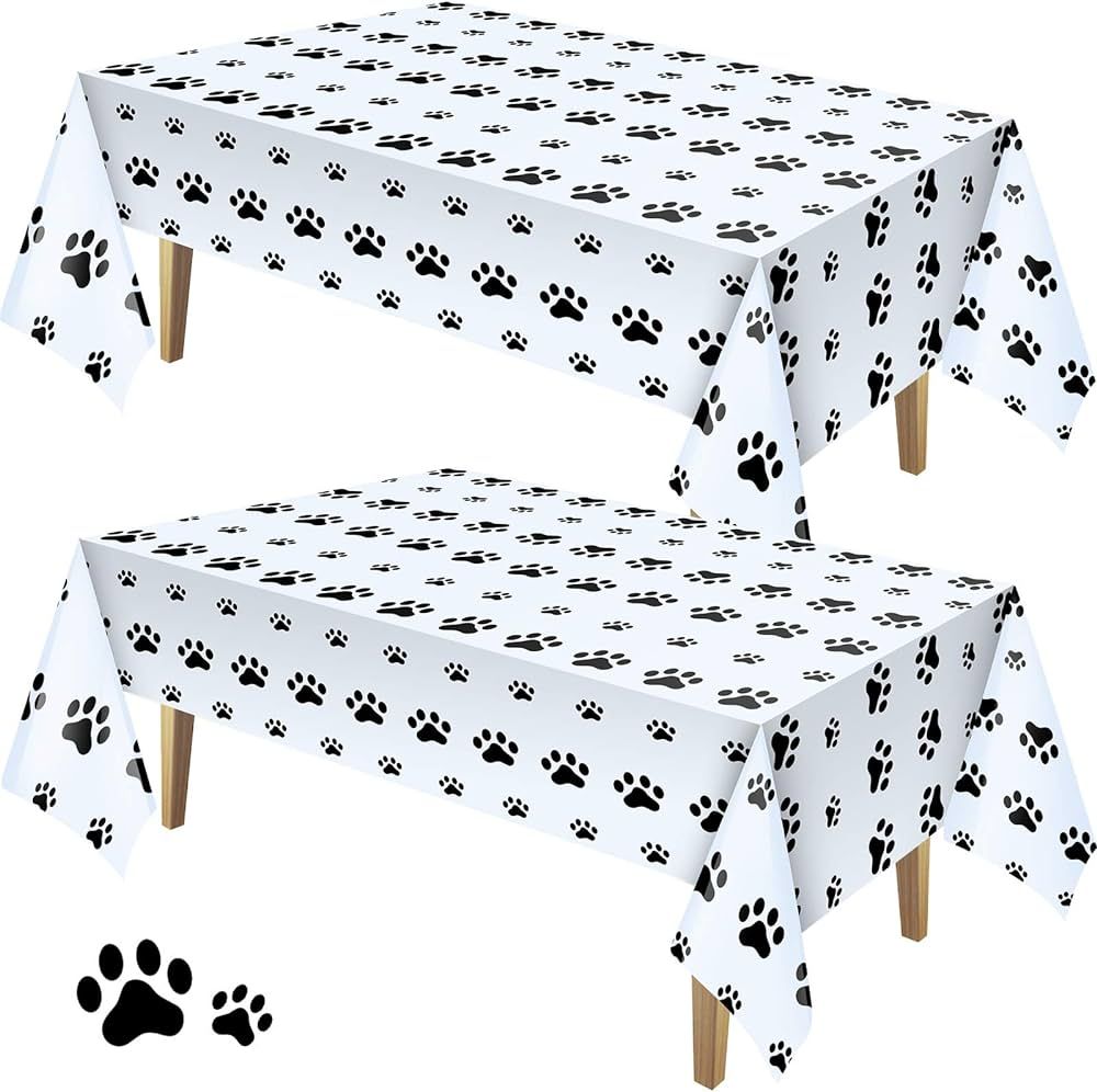 2 Pieces Puppy Paw Print Plastic Tablecloth Disposable Table Cover Puppy Themed Birthday Party De... | Amazon (US)