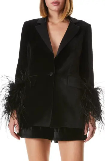 Alice + Olivia Yona Feather Cuff Velvet Blazer | Nordstrom | Nordstrom