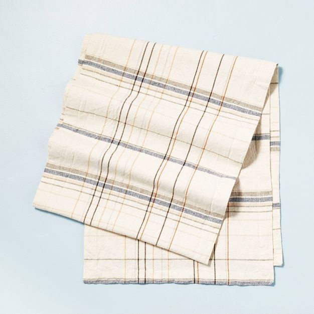Thin Stripe Plaid Woven Table Runner Blue/Natural - Hearth & Hand™ with Magnolia | Target