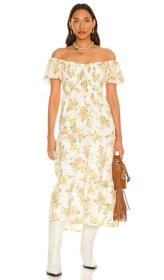 Philippa Midi Dress in Velma Floral Print Peach | Revolve Clothing (Global)