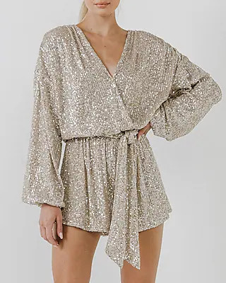 Endless Rose Belted Sequin Romper | Express