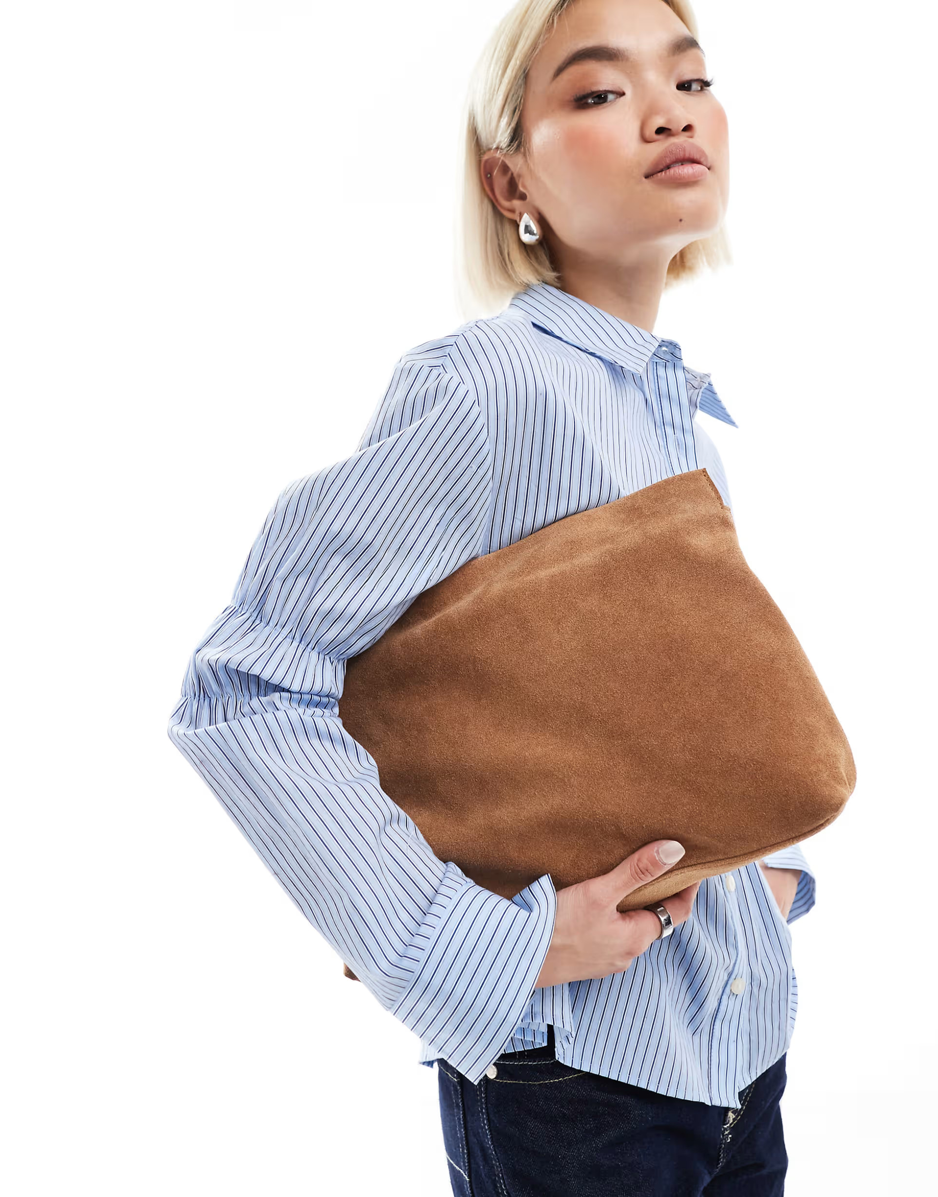 ASOS DESIGN suede oversized clutch in tan | ASOS (Global)