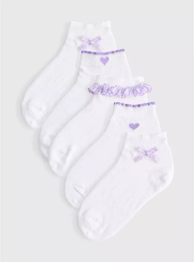 Buy White Lilac Gingham Frill Detail Ankle Socks 9-12 Infant | Socks | Tu | Tu Clothing