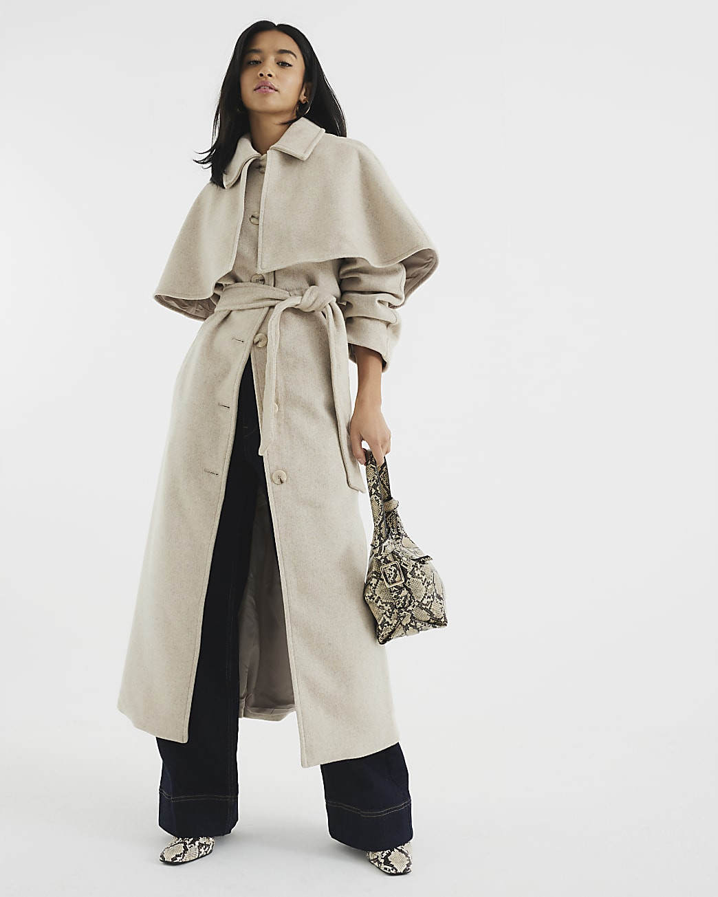 Petite Beige Wool Blend Oversized Cape Coat | River Island UK & IE