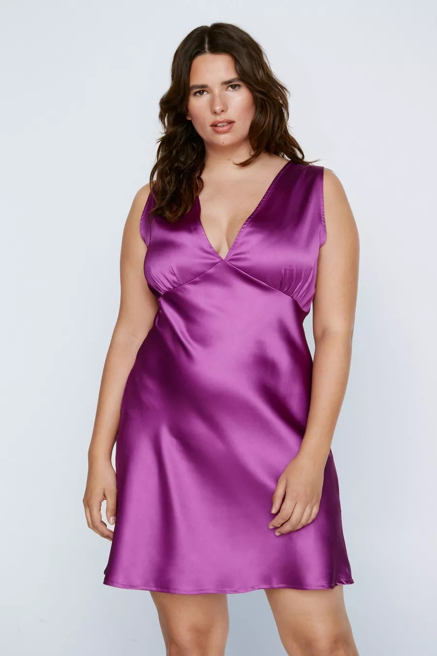 Plus Size Satin V Neck Mini Dress | Nasty Gal (US)