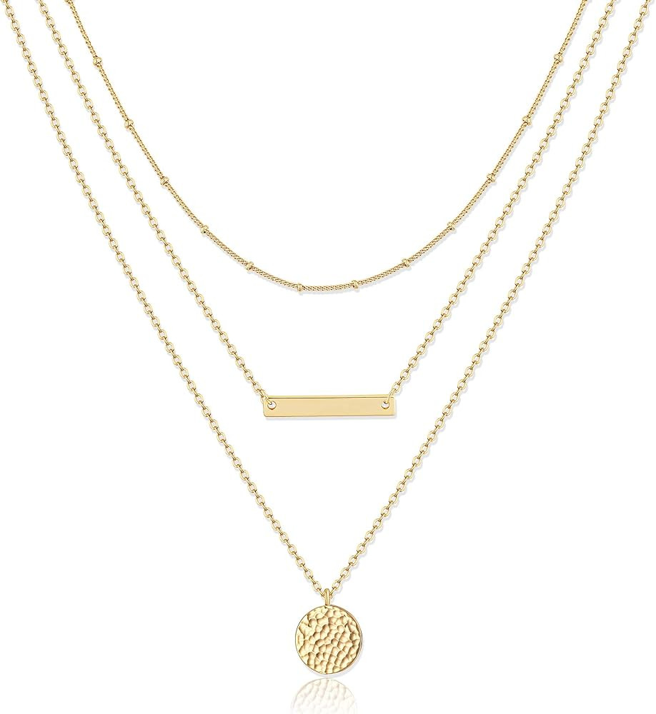 LOYATA Gold Layered Choker Necklace 14K Gold Plated Bar Coin Charm Pendant Neckalce Delicate Mult... | Amazon (US)