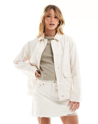 ASOS DESIGN cotton twill shacket with pocket in ecru | ASOS | ASOS (Global)
