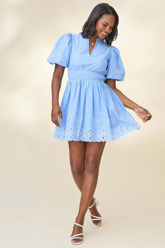 Embroidered Puff Sleeve Dress | Cato Fashions