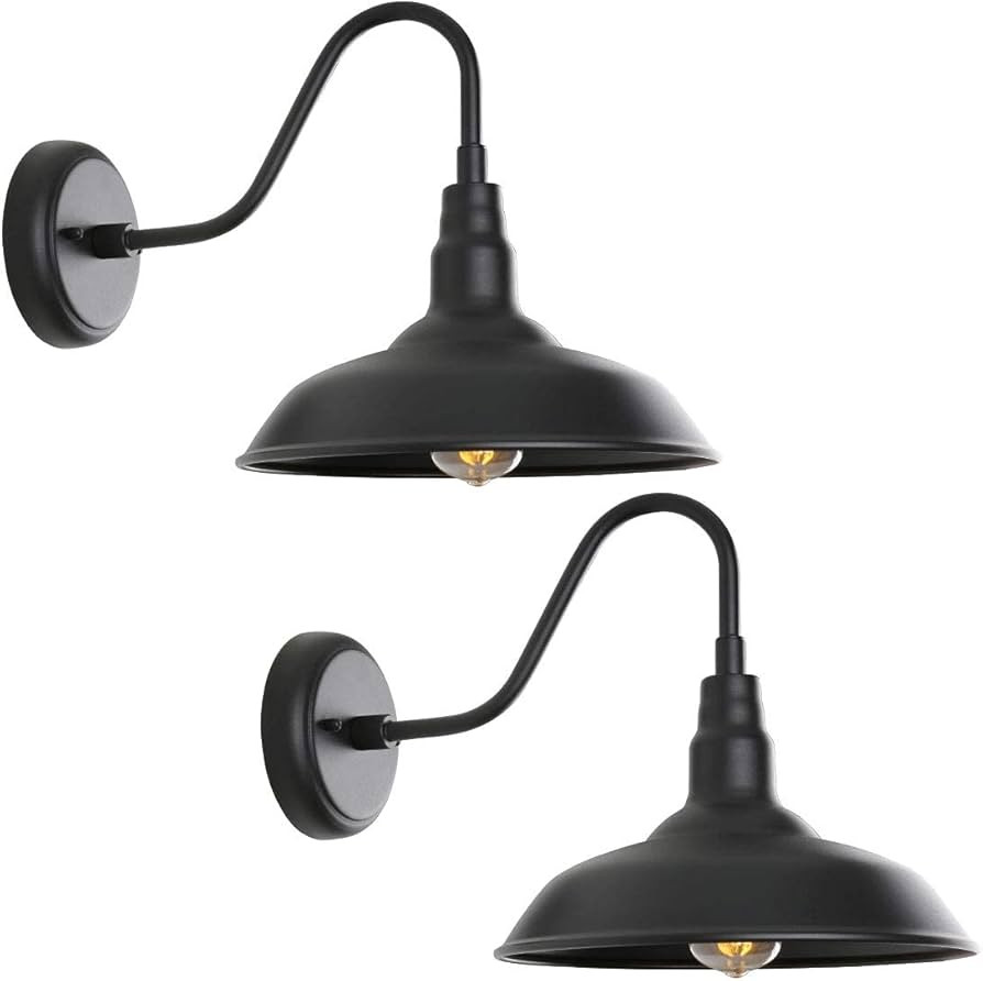 Black Outdoor Barn Light with Wall Mount 2 Pack Exterior Gooseneck Lights with 10" Dome, Farmhous... | Amazon (US)