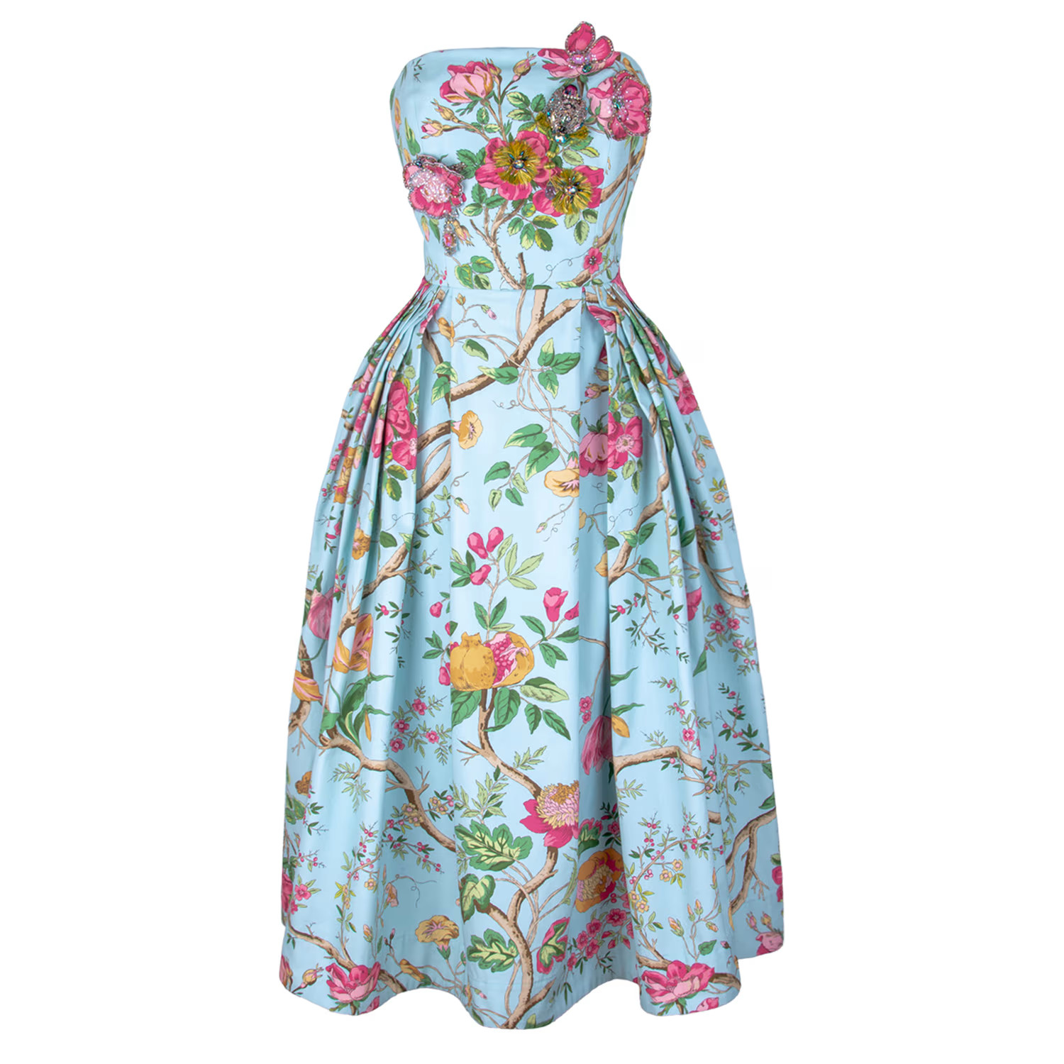 Cotton Poplin Corset Bustier Dress with Embroidery and Embellishment of Crystals - Multicolour | Wolf & Badger