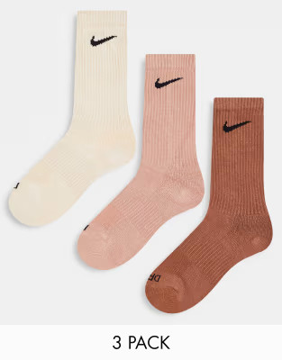 Nike Training unisex cushioned 3 pack crew sock in brown | ASOS (Global)