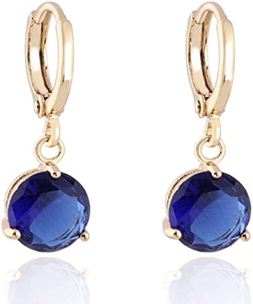 Round Crystal 18k Gold Plated Earrings Stud Women Dangle Earrings Earnuts Gs0461 (GS0461-2) | Amazon (US)