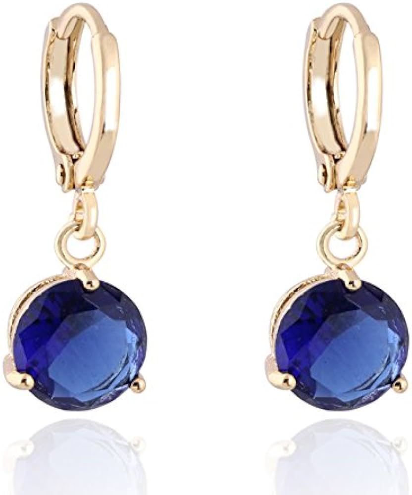 Round Crystal 18k Gold Plated Earrings Stud Women Dangle Earrings Earnuts Gs0461 (GS0461-2) | Amazon (US)