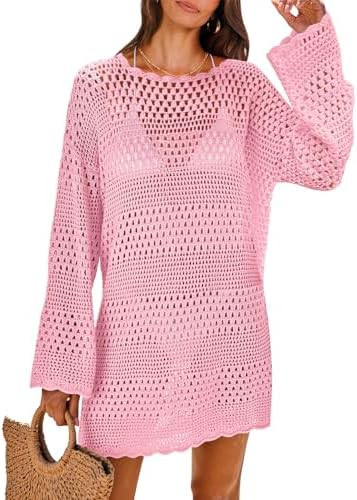 ANRABESS Women Swimsuit Crochet Swim Cover Up 2026 Summer Bathing Suit Swimwear Mesh Knit Beach D... | Amazon (US)