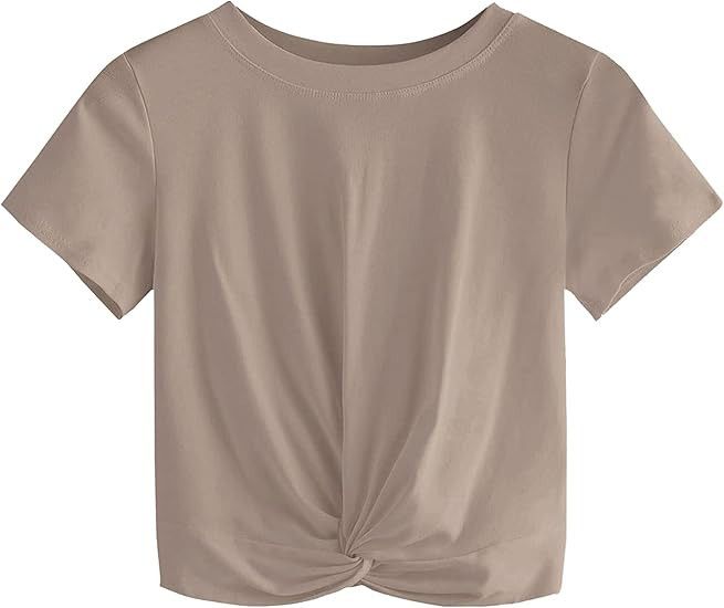 MakeMeChic Women's Summer Crop Top Solid Short Sleeve Twist Front Tee T-Shirt | Amazon (US)
