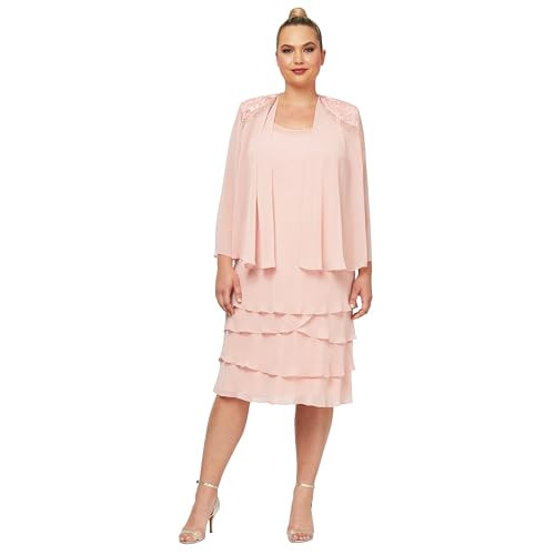 S.L. Fashions womens Plus Size Embellished Tiered Jacket Special Occasion Dress, Faded Rose, 24 Plus | Amazon (US)