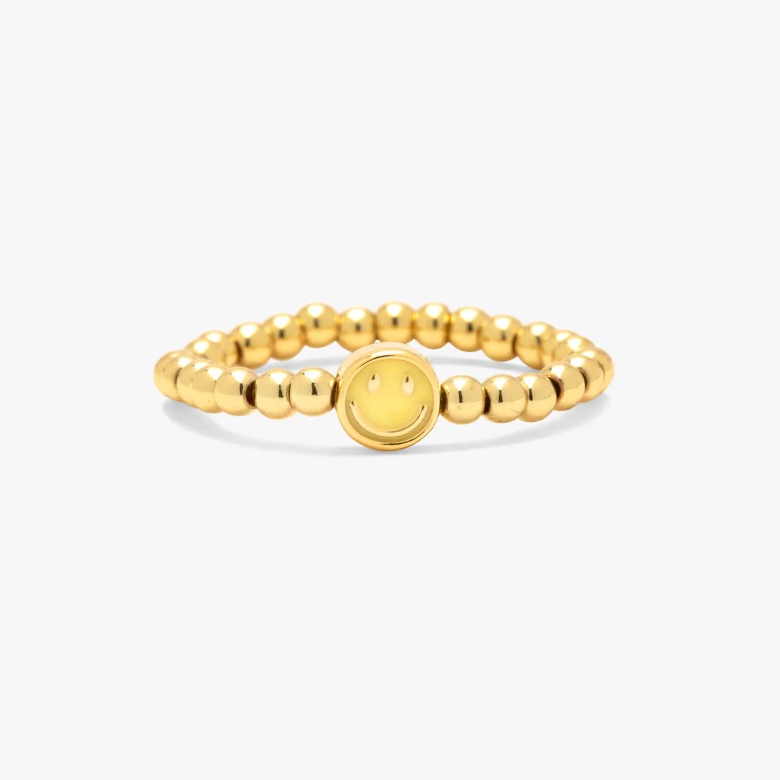 Happy Face Gold Bead Stretch Ring | Pura Vida Bracelets