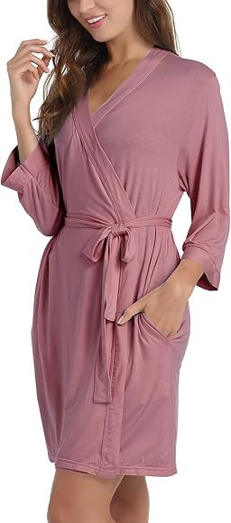 Womens Bamboo Kimono Robe Short Lightweight Bathrobe with Pockets | Amazon (US)