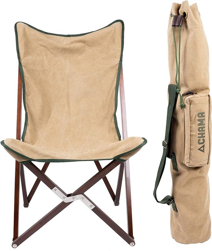CHAMA Vaquero Chair & Travel Bag - Wheat and Pine- Beautiful Outdoor Wood and Canvas Portable Fol... | Amazon (US)