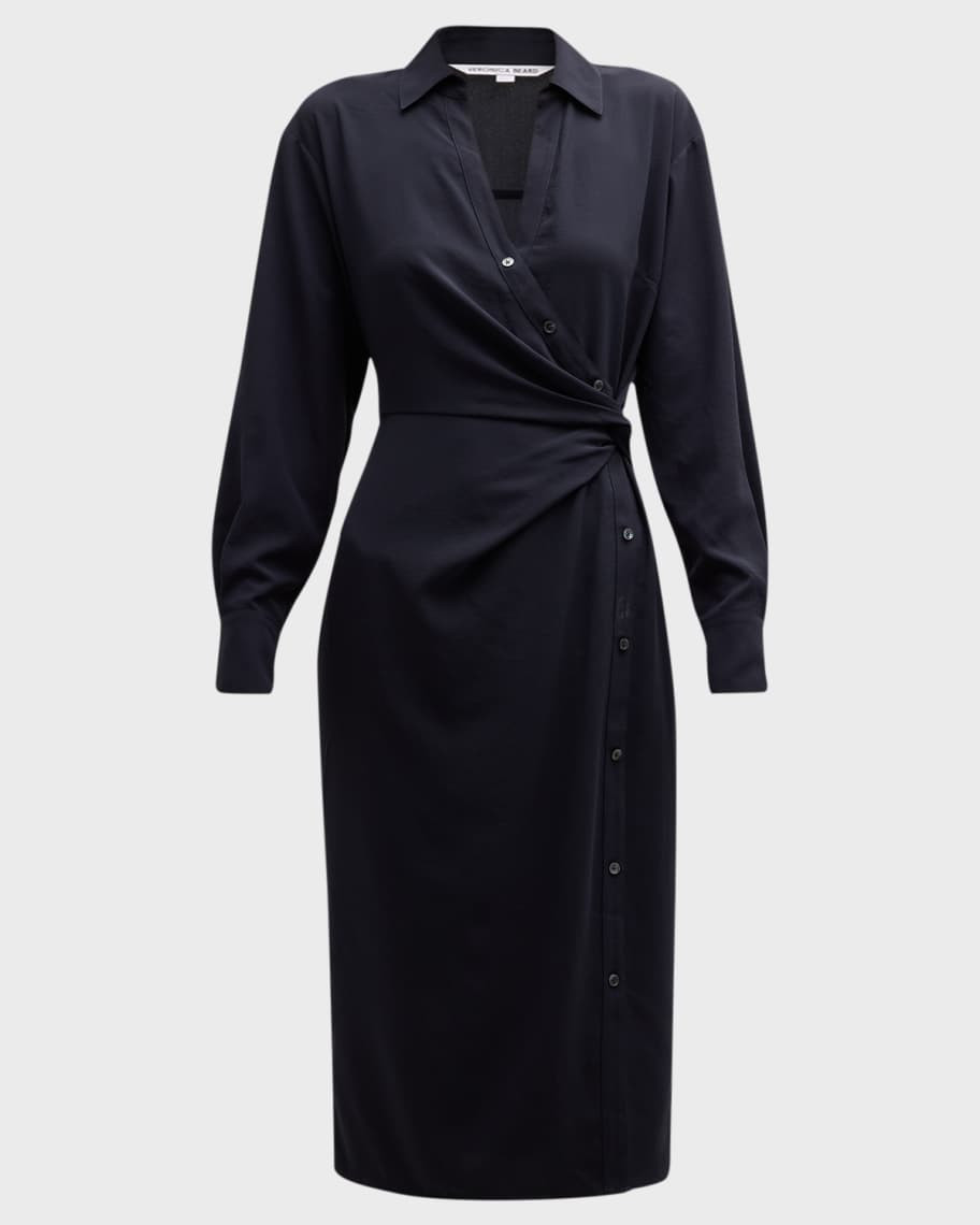 Wright Button-Front Midi Wrap Dress | Neiman Marcus