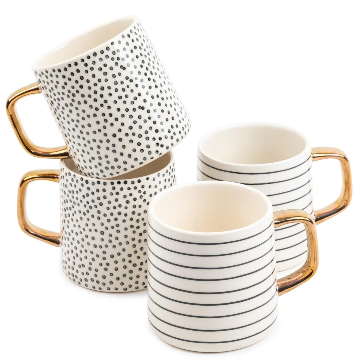 Thyme & Table Drinkware Dot & Stripe Black & White Assorted Stoneware Mugs, 4 Pack | Walmart (US)