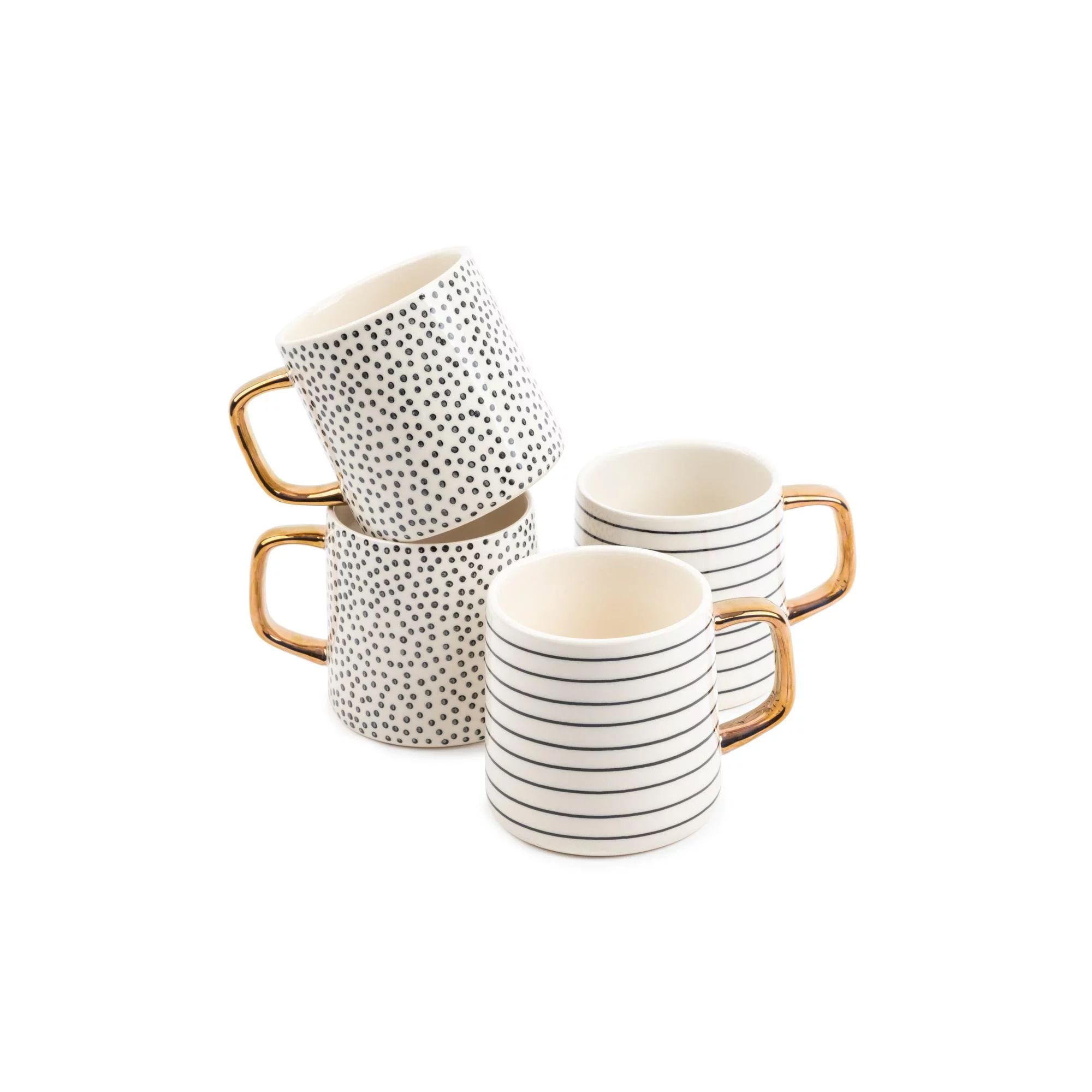 Thyme & Table Drinkware Dot & Stripe Black & White Assorted Stoneware Mugs, 4 Pack | Walmart (US)