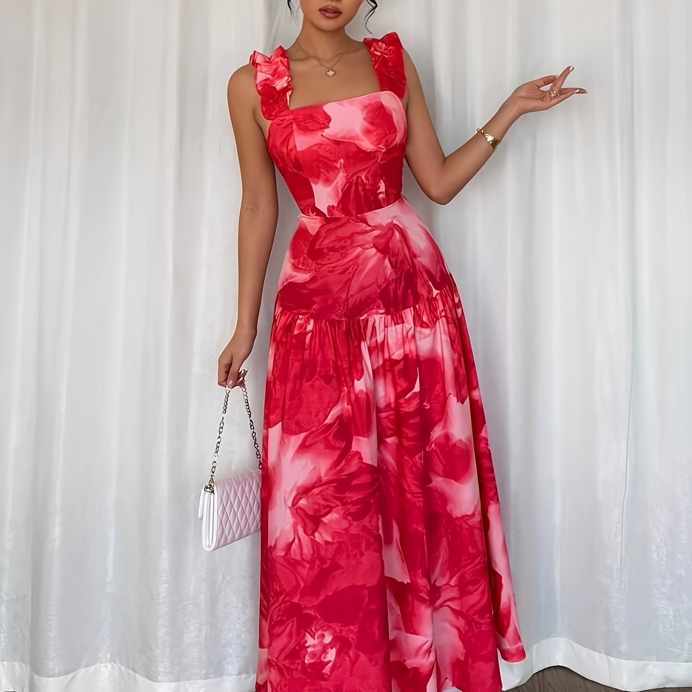 women's elegant french square neck high waisted a line dress - Temu Canada | Temu Affiliate Program