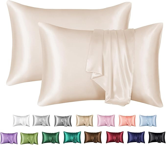 MR&HM Satin Pillowcase for Hair and Skin, Silk Satin Pillowcase 2 Pack, Queen Size Pillow Cases S... | Amazon (US)