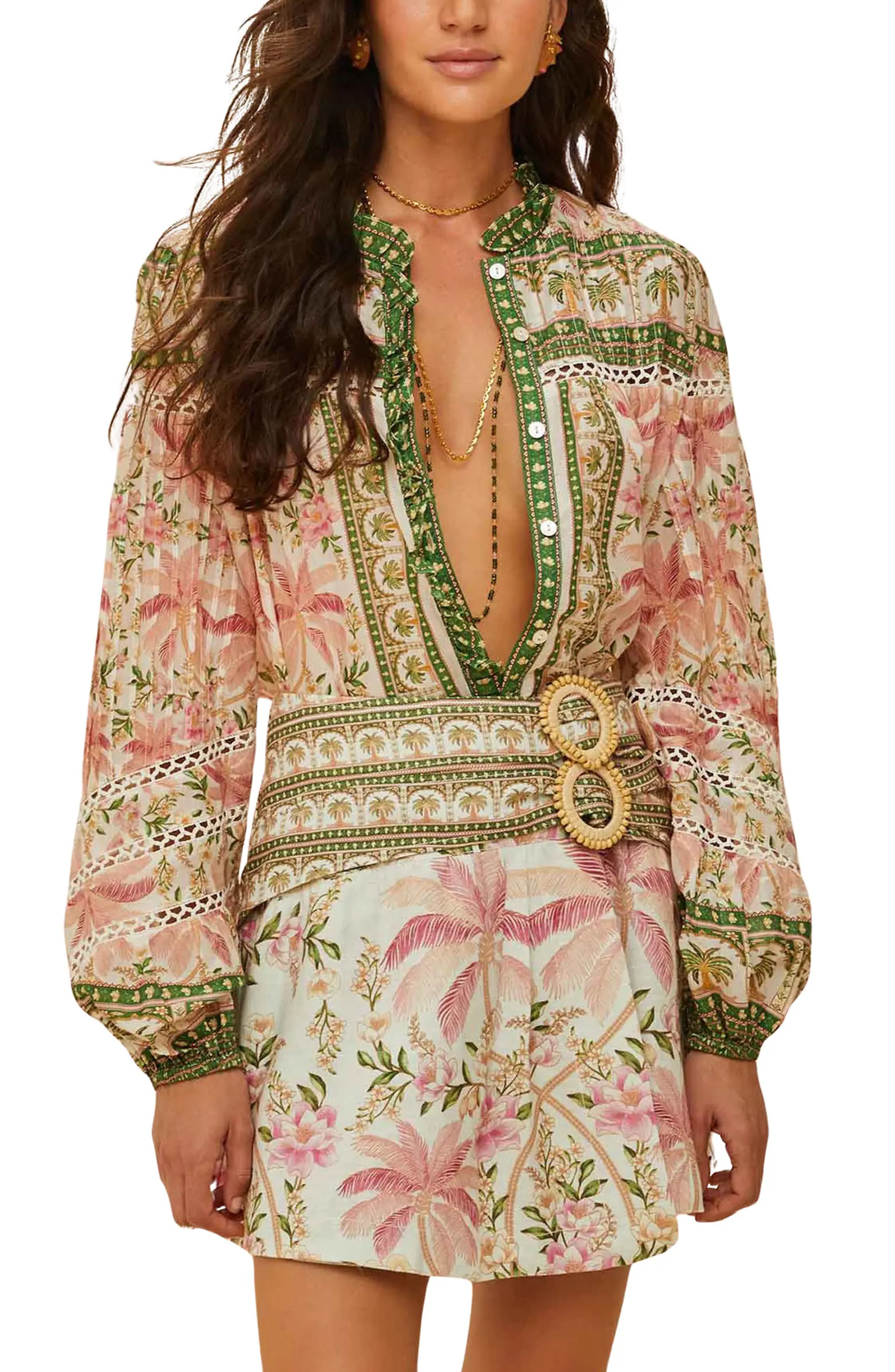 FARM Rio Palm Dream Linen Blend Button-Up Shirt | Nordstrom | Nordstrom