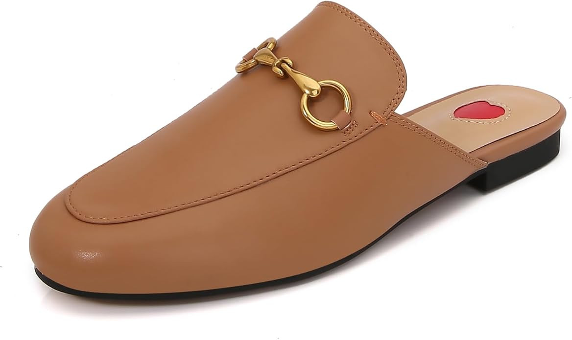 Vertundy Women's Mules Low Heel Flats Leather Slip On Backless Sandals for Girls Lady Work Slides | Amazon (US)