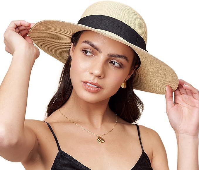 Pineapple&Star Paris Sun Beach Wide Brim Straw Hat Fine Braid UPF50+ for Women | Amazon (US)