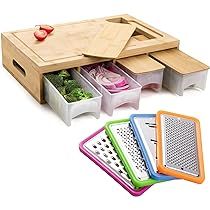 SHINESTAR Cutting Board with Containers, Lids, Graters, Bamboo Meal Prep Station with Juice Groove f | Amazon (US)