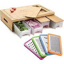 SHINESTAR Cutting Board with Containers, Lids, Graters, Bamboo Meal Prep Station with Juice Groove f | Amazon (US)