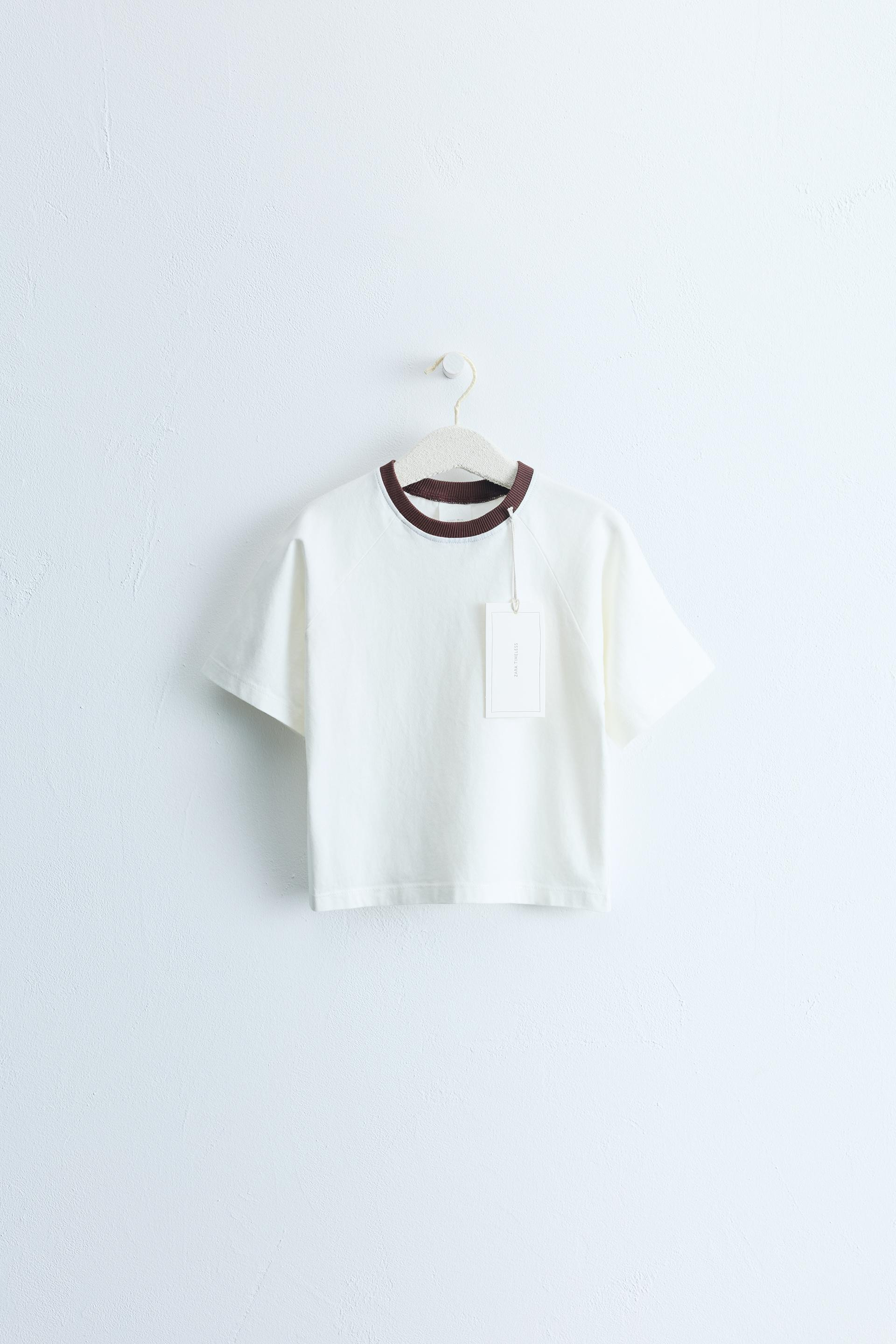 Zara - Zara Timeless - Contrast Piping T-Shirt - Khaki - 1½ Years (33,9 Inches) - Kids | Zara US