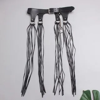 Faux Leather Fringed Belt Black - One Size | YesStyle Global