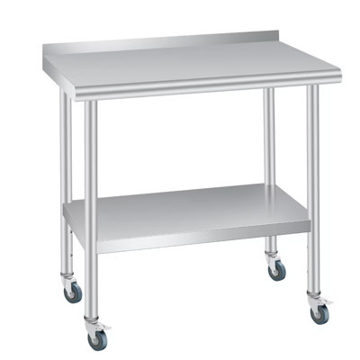 GustoWave Stainless Steel Table with Wheels, Heavy Duty Commercial Work & Prep Table with Adjustable Undershelf, Backsplash - 30x24 in | Target