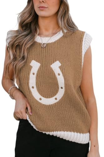 Women Horseshoe Western Tank - Contrast Trim Round Neck Vest | Amazon (US)