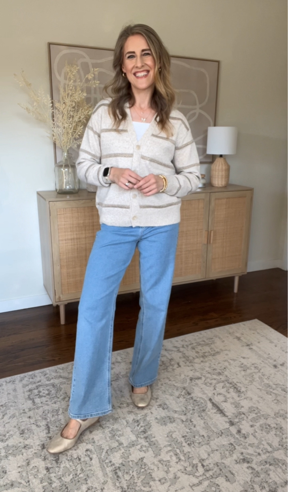 Walmart stripe boyfriend cardigan, restocked! Also comes in gray. I got my usual size small. Jeans size 4 (go with your smaller size). #walmartpartner #walmartfinds 
#walmartfashion @walmartpartner 

#LTKStyleTip #LTKFindsUnder50 #LTKFindsUnder100