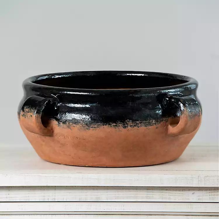 Two-Tone Black Terracotta Bowl with Handles | Kirkland's Home
