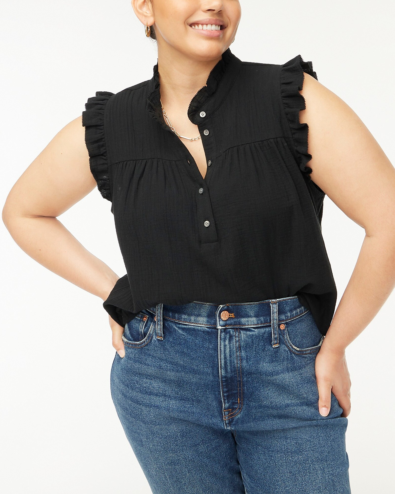 Gauze smocked ruffleneck top | J.Crew Factory