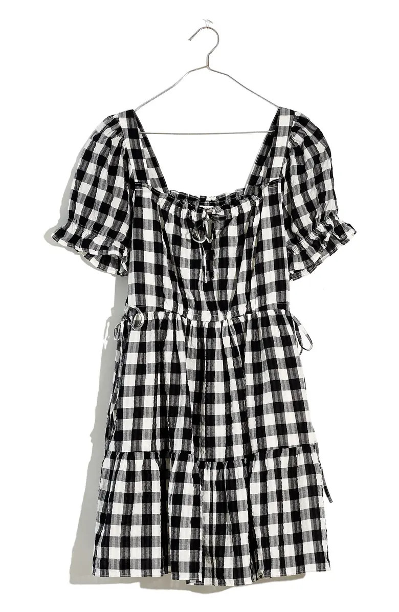 Madewell Gingham Seersucker Square Neck Tiered Minidress | Nordstrom | Nordstrom